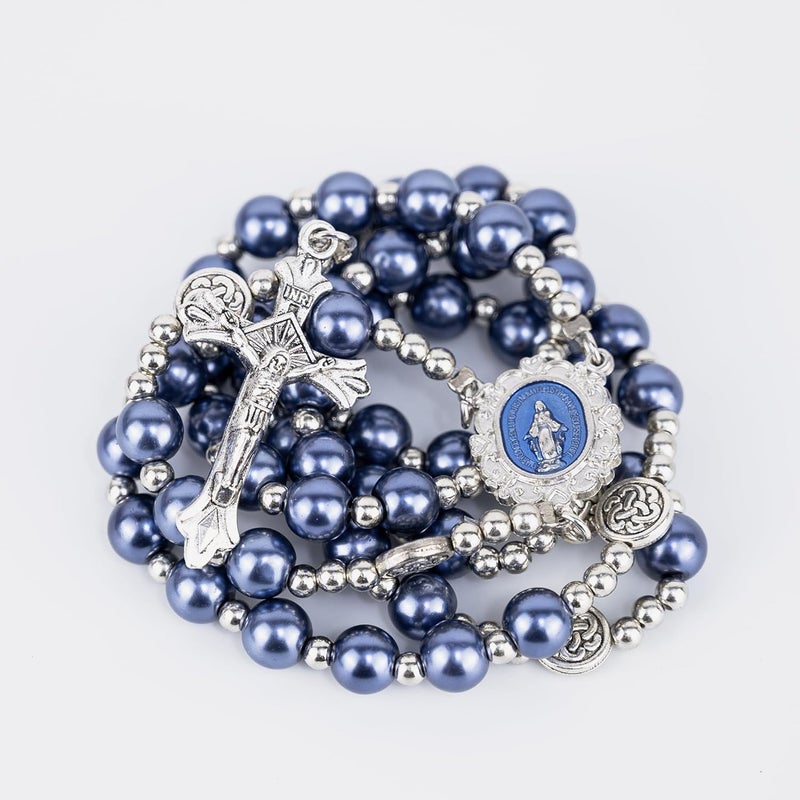 SUTANALE 8mm Glass Pearl Rosary Necklace for Women - Catholic Prayer Beads with Gift Box, Handmade Religious Jewelry for Baptism, First Communion - Image 5
